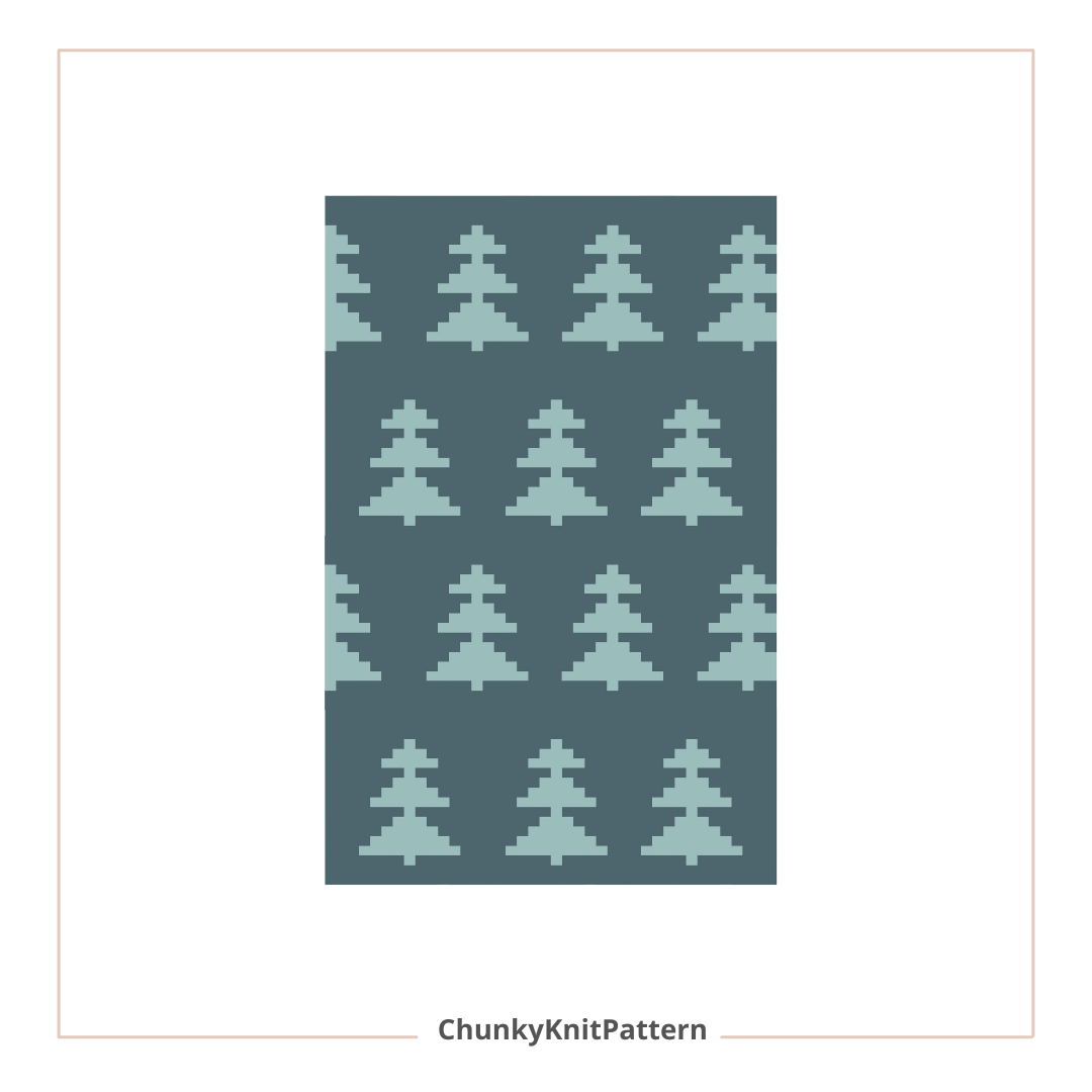 Pine Tree Chunky Knit Blanket Pattern – Nordic Forest Graph Pattern for Chunky Yarn – Finger Knitting Blanket Pattern