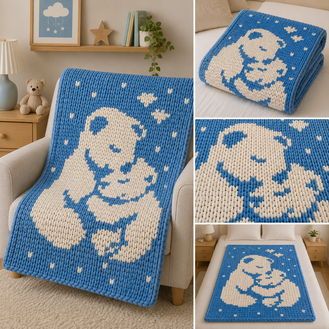 Polar Bears Chunky Knit Blanket Pattern. Finger Knitting DIY Tutorial (PDF)