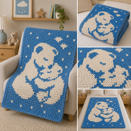 Polar Bears Chunky Knit Blanket Pattern. Finger Knitting DIY Tutorial (PDF)