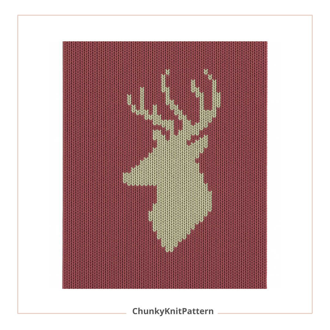 Reindeer Chunky Knit Blanket Pattern PDF – Christmas Deer Finger Knitting Design