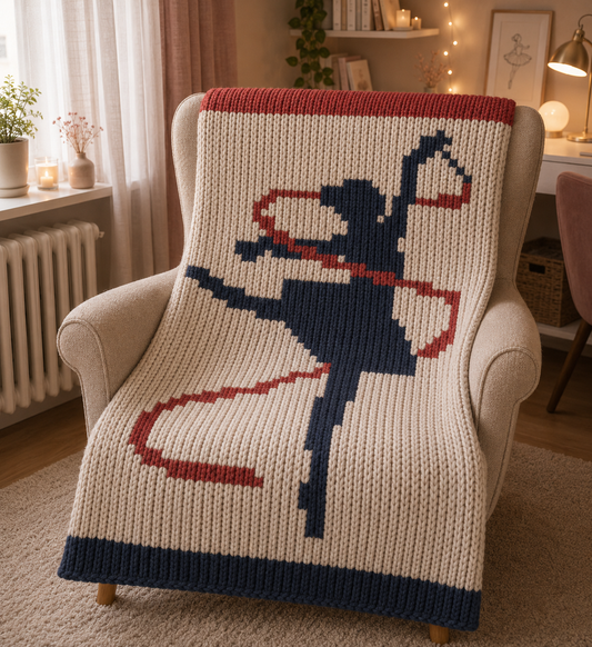Rhythmic Gymnast Chunky Knit Blanket Pattern – Ribbon Dance Finger Knitting Graph