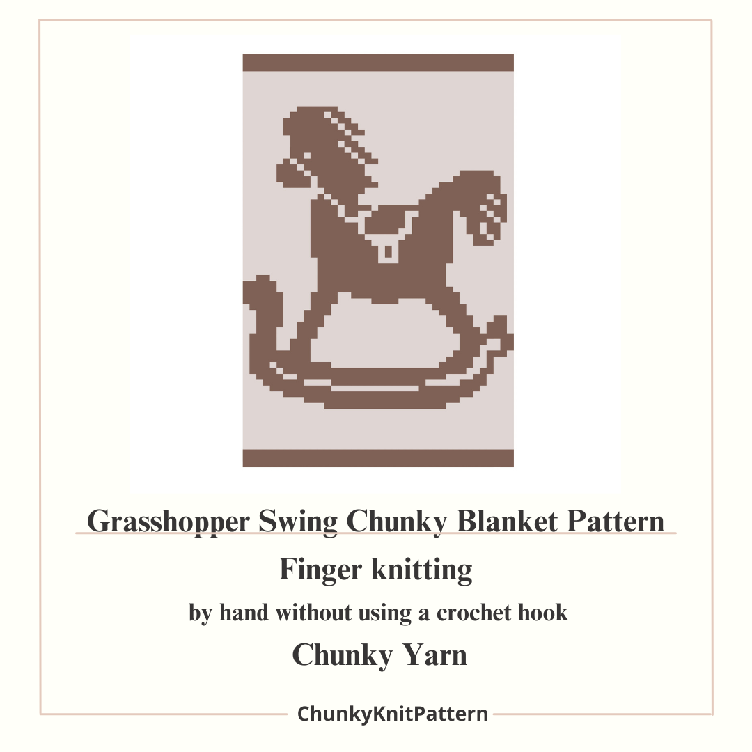 Rocking Horse Chunky Knit Blanket Pattern – Finger Knitting Graph Design, Chunky Yarn Blanket Chart PDF