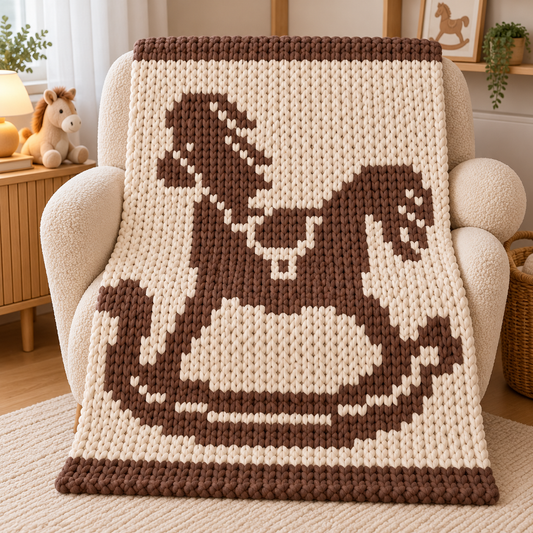 Rocking Horse Chunky Knit Blanket Pattern – Finger Knitting Graph Design, Chunky Yarn Blanket Chart PDF