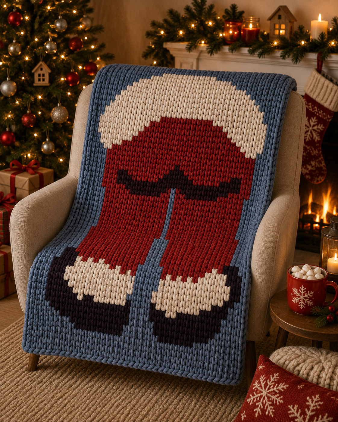 Santa Chunky Knit Blanket Pattern – Christmas Graph Design