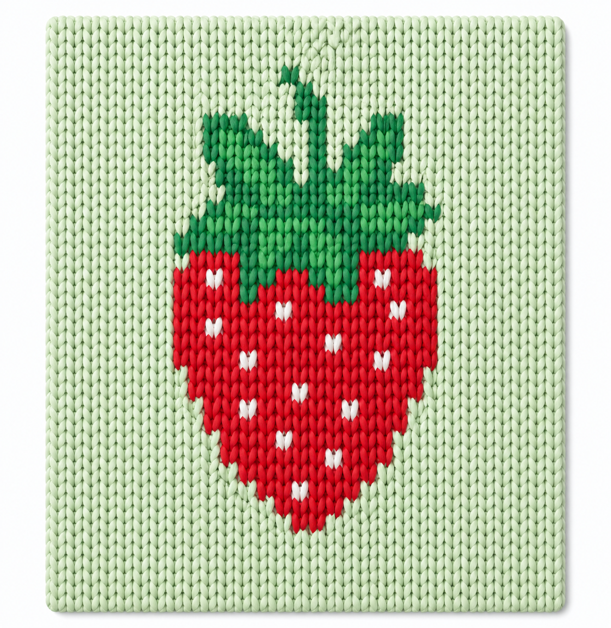Chunky blanket pattern strawberry design on a light green fabric background
