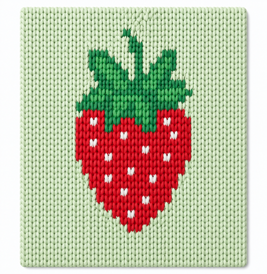 Chunky blanket pattern strawberry design on a light green fabric background