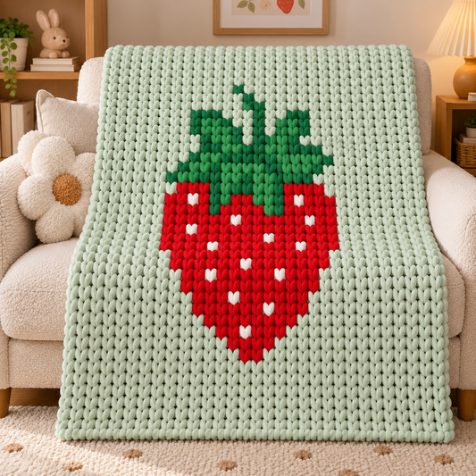 Strawberry Chunky Knit Blanket Pattern. Finger Knitting DIY Tutorial (PDF)