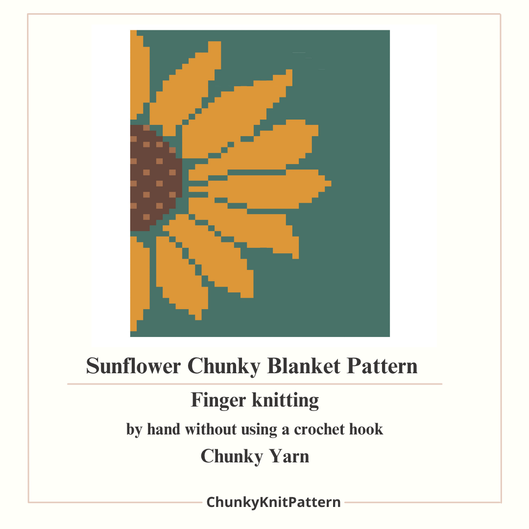 Sunflower Chunky Knit Blanket Pattern. Finger Knitting DIY Tutorial (PDF)