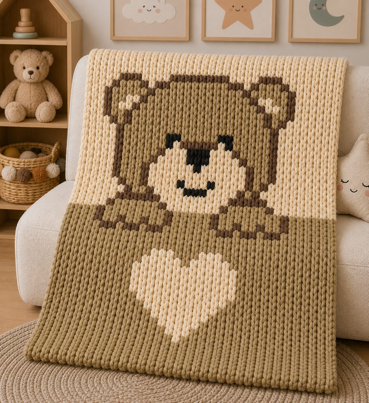 Teddy Bear Chunky Knit Blanket Pattern – Cute Bear Finger Knitting Graph