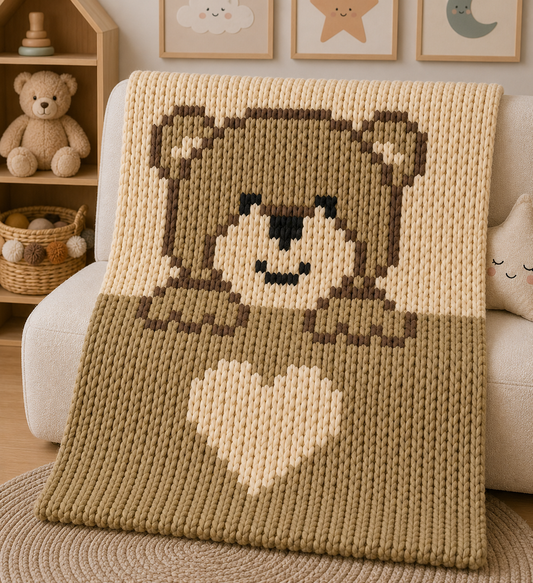 Teddy Bear Chunky Knit Blanket Pattern – Cute Bear Finger Knitting Graph