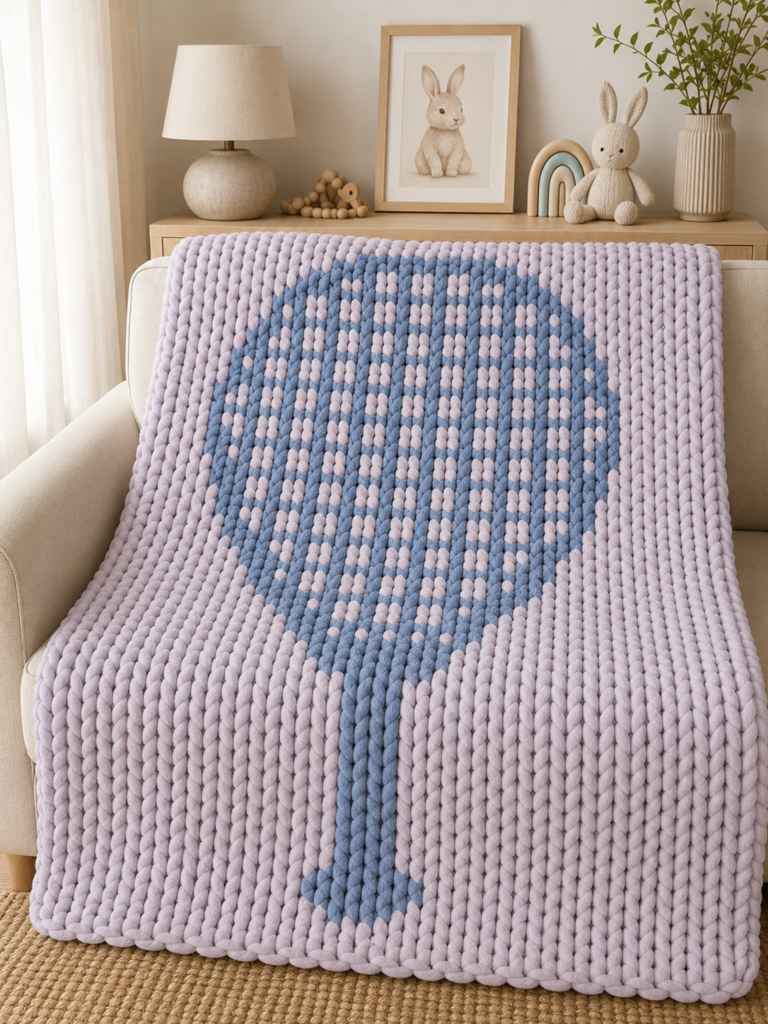 Tennis Racket Chunky Knit Blanket Pattern – Sports Finger Knitting Graph