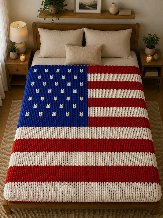 USA Flag Chunky Knit Blanket Pattern – American Flag Finger Knitting Graph