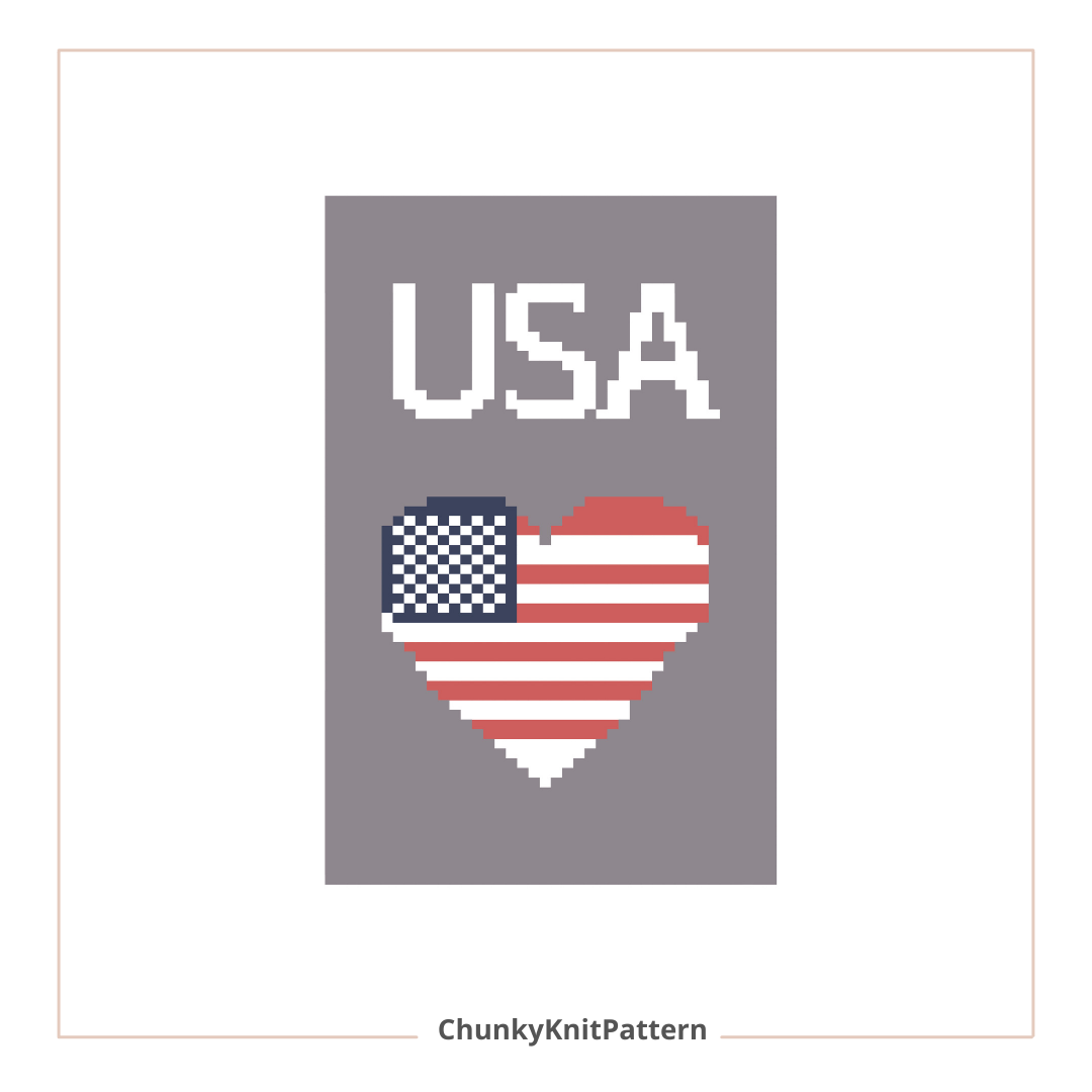 USA Patriotic Heart Chunky Knit Blanket Pattern. Finger Knitting DIY Tutorial (PDF)